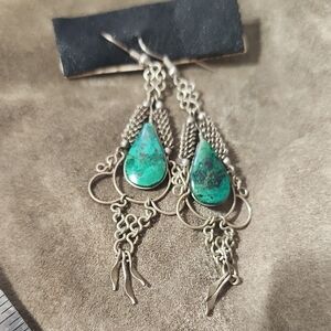 Elegant Stearling Silver and Turquoise Dangle Earrings